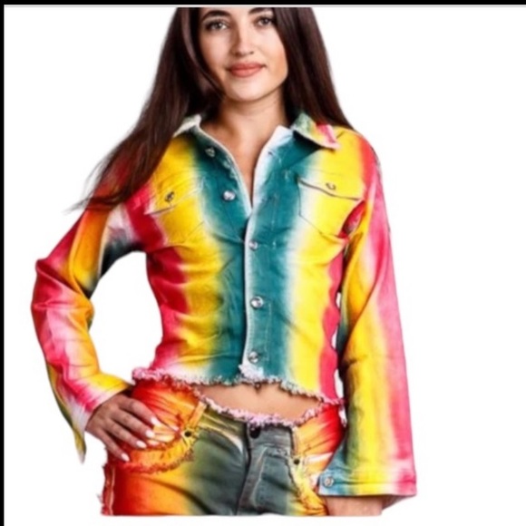 Glory Denim Trucker Jacket Tie Dye  sherpa lined fray hem  Size 3X  X Large - Picture 16 of 17